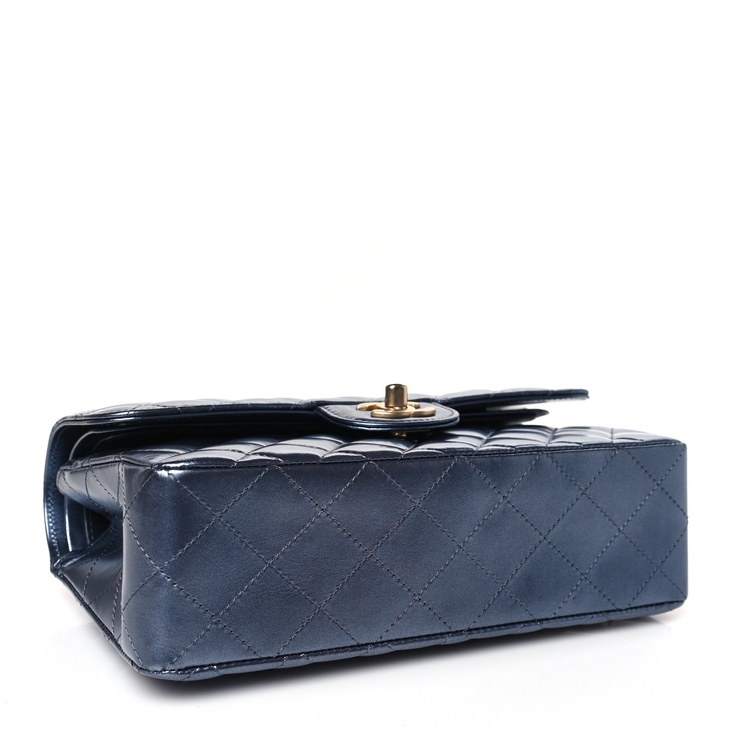 Chanel Metallic Lambskin Quilted Small Double Flap Dark Blue 4 of 9