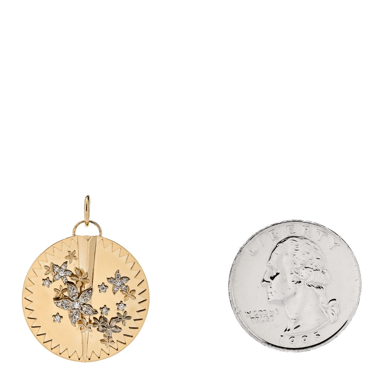 Foundrae 18K Yellow White Gold Diamond Large Blossoms Resilience Medallion Pendant 2 of 4