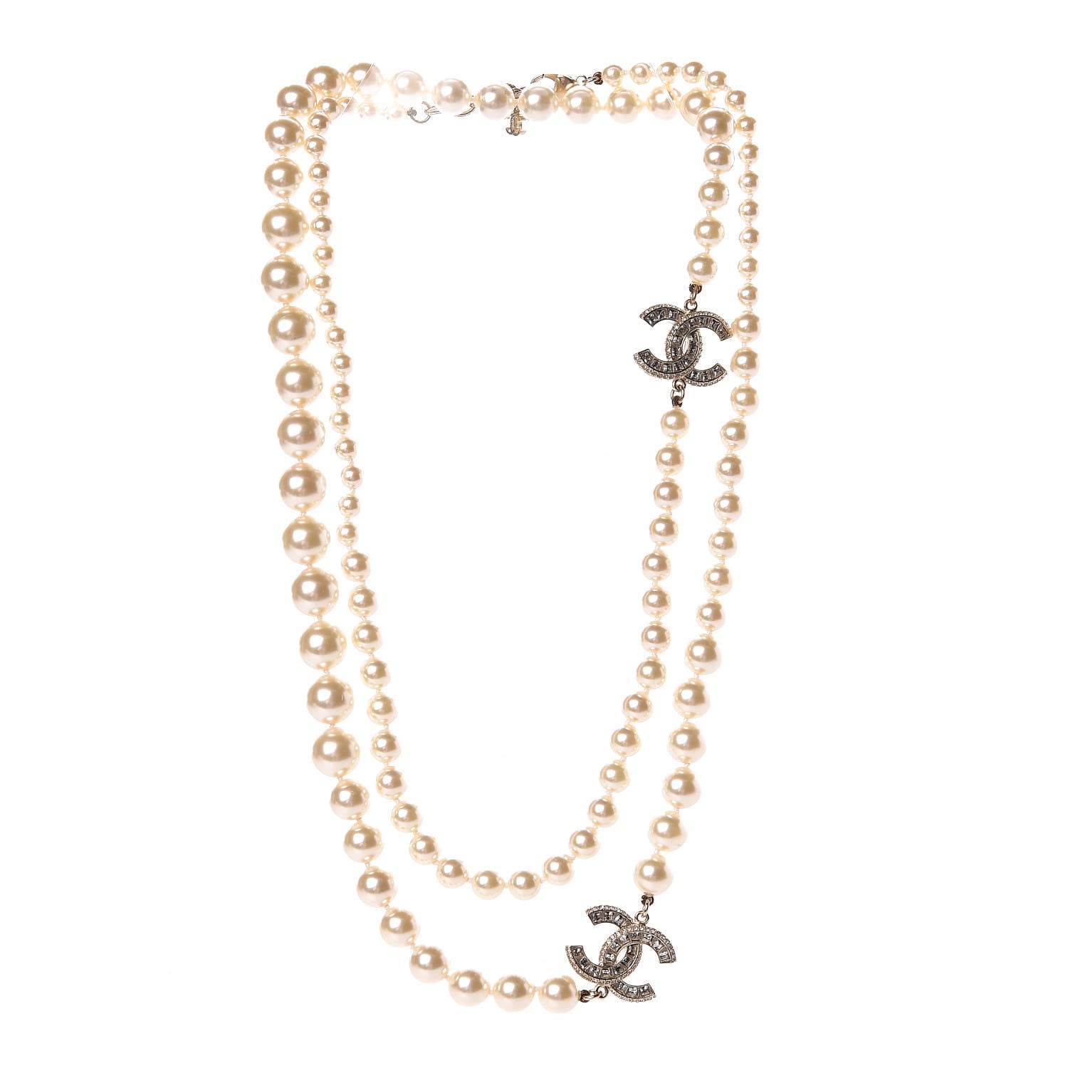 Chanel Pearl Baguette Crystal Long CC Necklace Gold 3 of 5