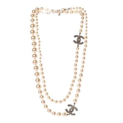 Chanel Pearl Baguette Crystal Long CC Necklace Gold 3 of 5