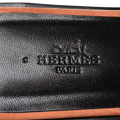 Hermes Suede Goatskin Crystal Oran Sandals 40 Rose Bubinga Black 8 of 9