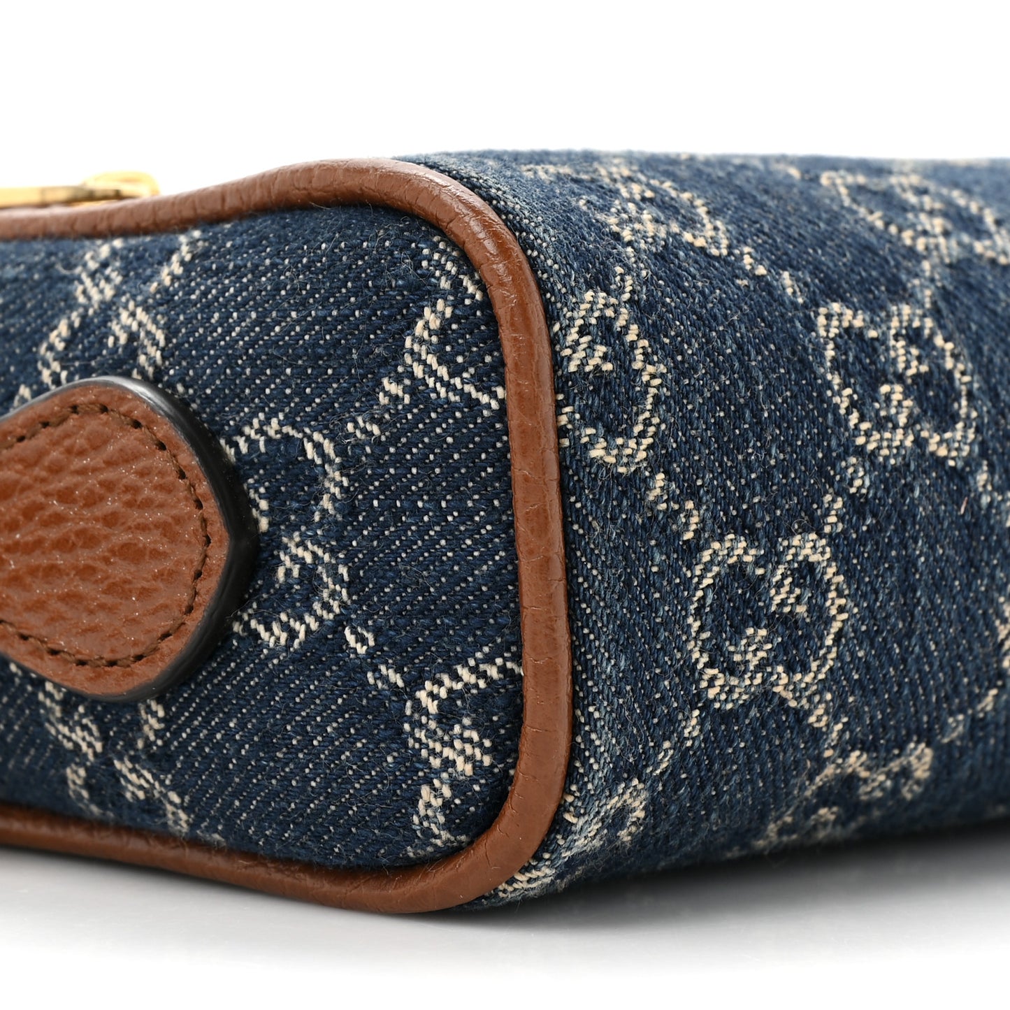 New Denim GG Monogram Dollar Calfskin Mini Ophidia Shoulder Bag Blue Tea Cuir Epilog