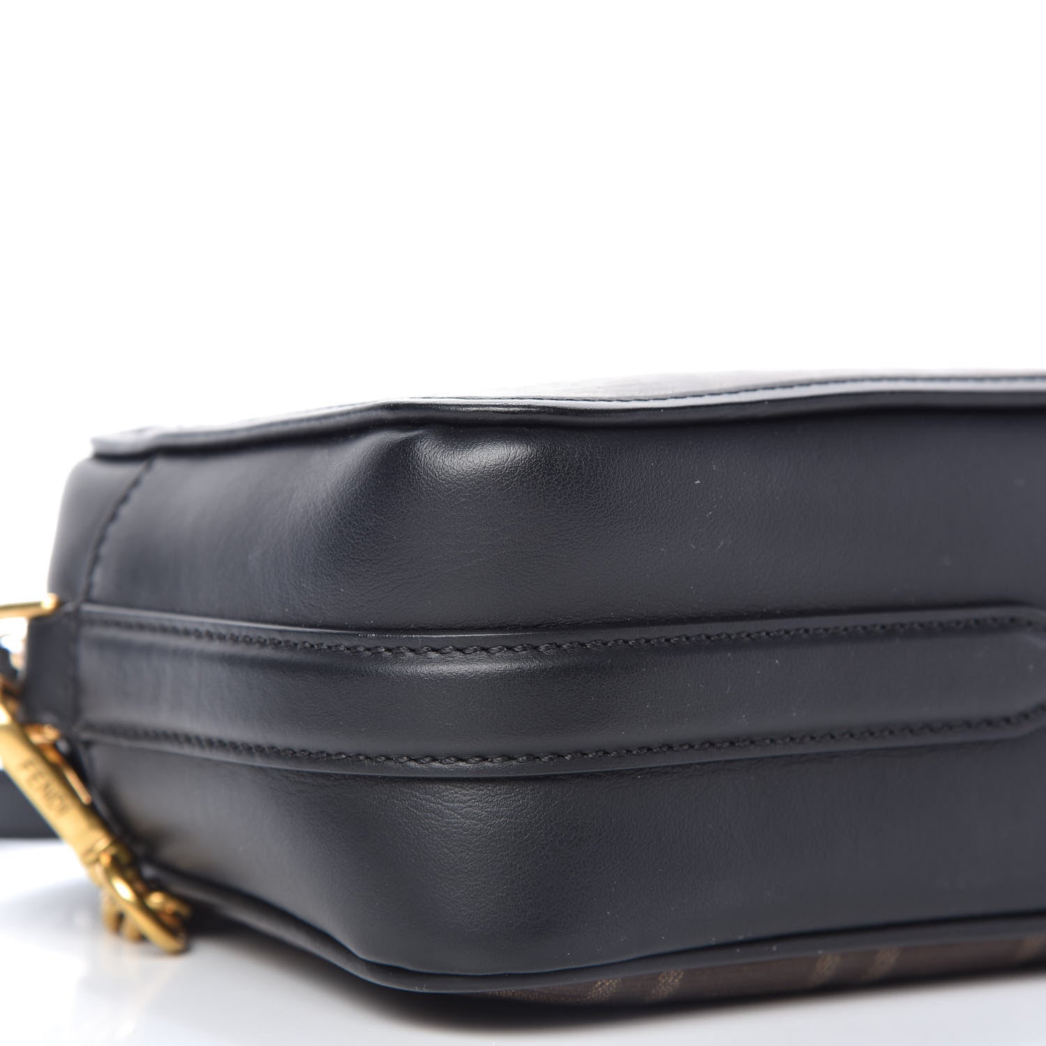 Fendi Glazed Fabric Vitello Century FF 1974 Stamp Patch Camera Case Mogano Panna Black 6 of 10