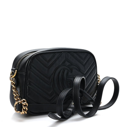 Gucci Calfskin Matelasse Small GG Marmont Chain Shoulder Bag Black 3 of 10