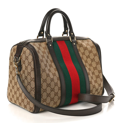 Gucci Monogram Selleria Calfskin Vintage Web Medium Boston Beige Ebony Cocoa 2 of 12
