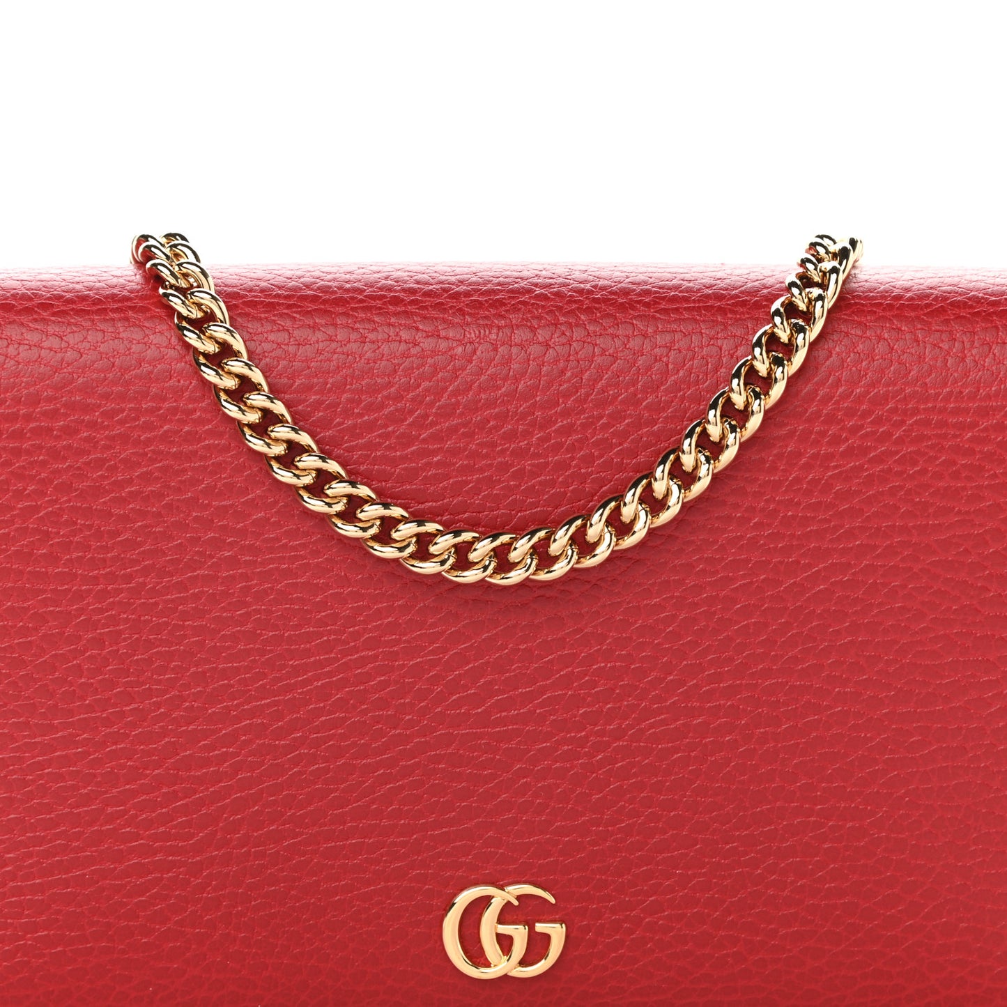 Dollar Calfskin Mini GG Marmont Chain Wallet Hibiscus Red