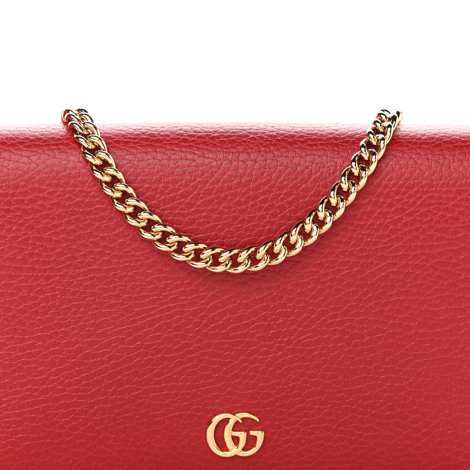 Gucci Dollar Calfskin Mini GG Marmont Chain Wallet Hibiscus Red 8 of 11