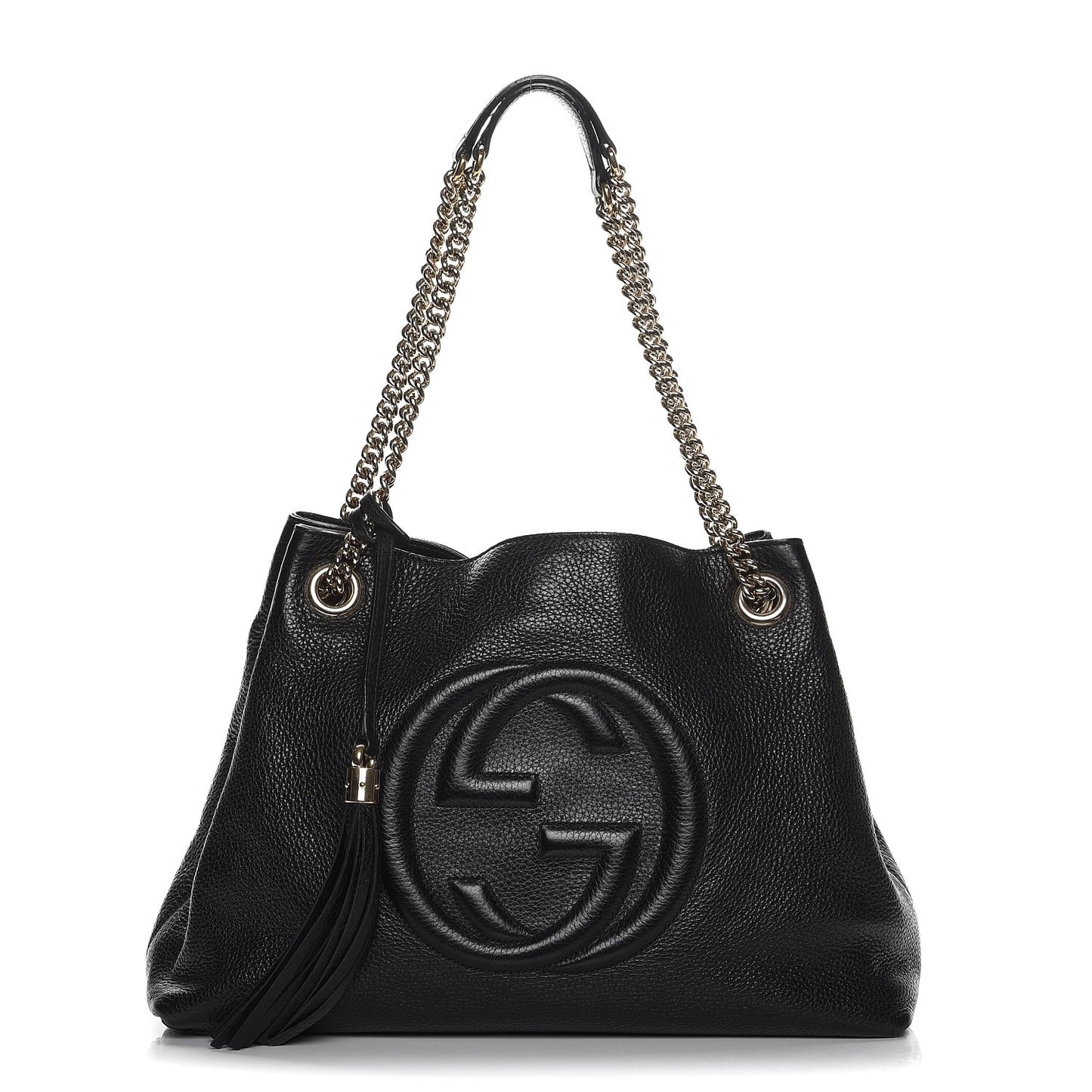 Pebbled Calfskin Medium Soho Chain Shoulder Bag Black