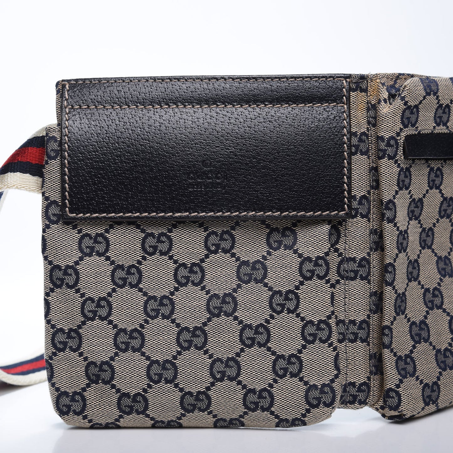 GG Monogram Web Double Pocket Belt Bag Navy
