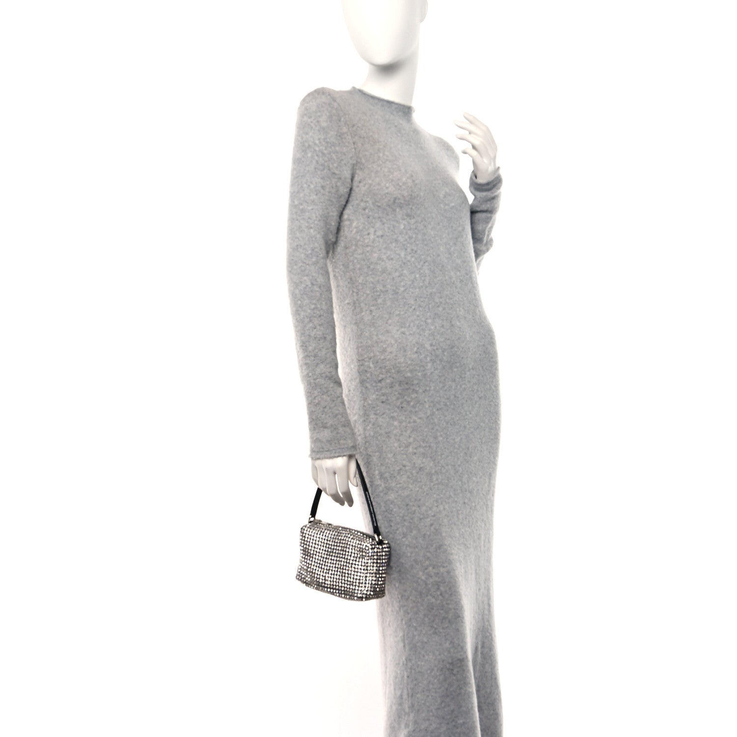 Alexander Wang Mesh Crystal Rhinestone Mini Heiress Pouch Black Silver 2 of 9