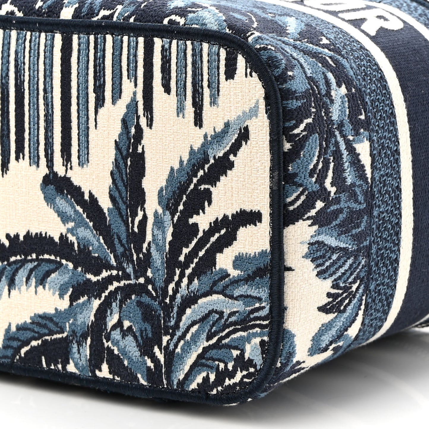 Canvas Embroidered Palm Tree Diortravel Vanity Case Blue Multicolor