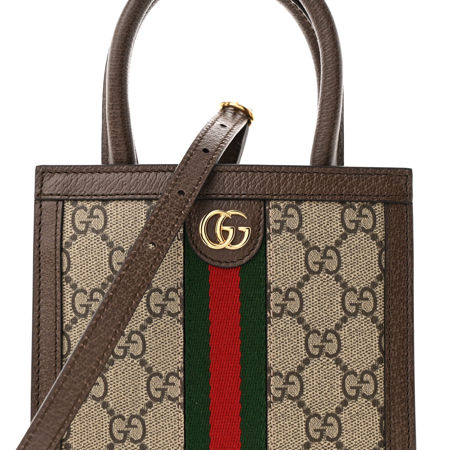 Gucci GG Supreme Monogram Textured Dollar Calfskin Web Super Mini Ophidia Mini Tote Bag Beige Ebony New Acero 8 of 11