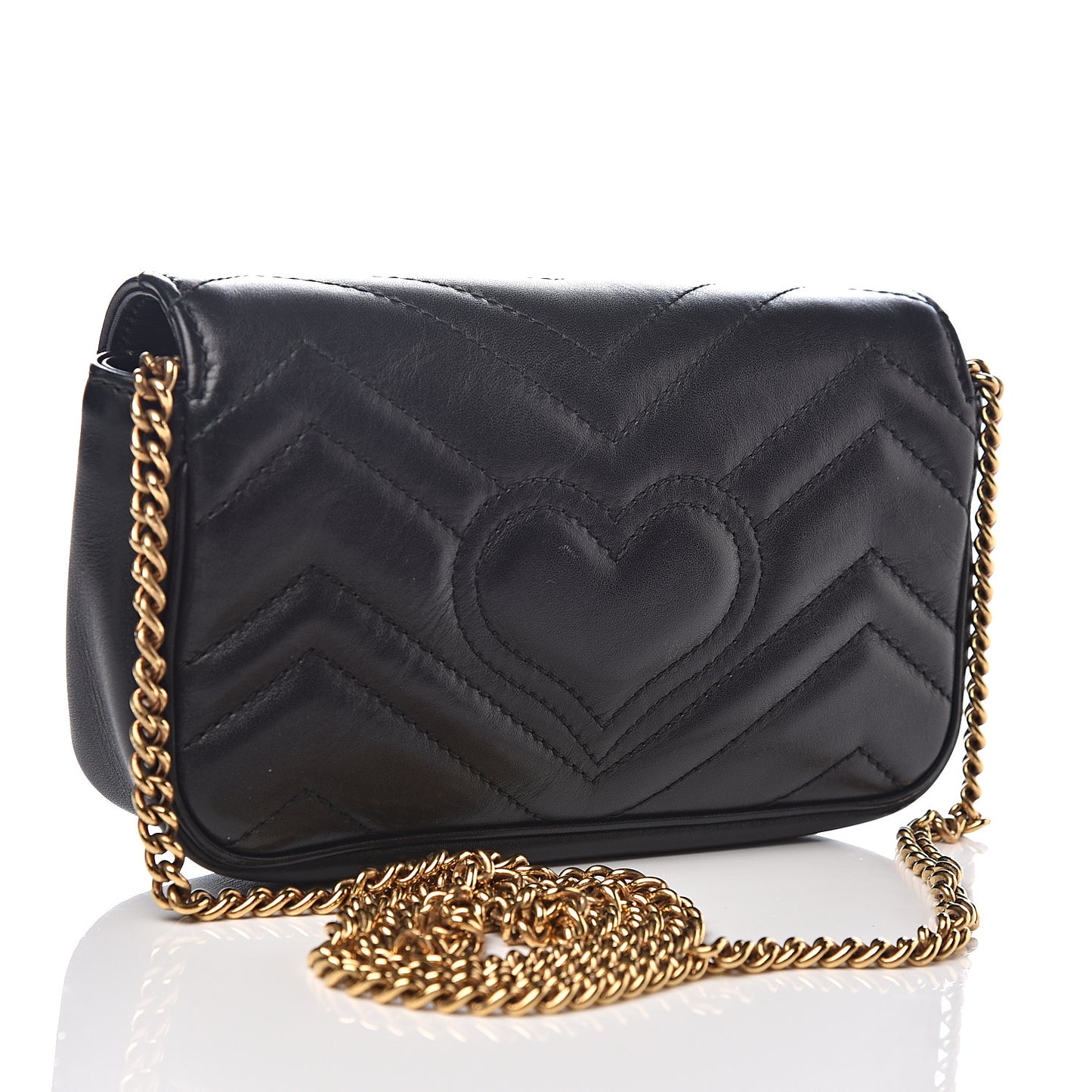 Calfskin Matelasse Super Mini GG Marmont Shoulder Bag Black