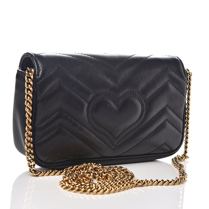 Gucci Calfskin Matelasse Super Mini GG Marmont Shoulder Bag Black 2 of 9