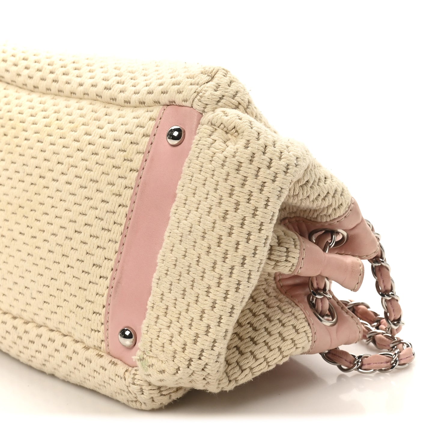 Canvas Woven Lambskin Lax Accordion Hobo Pink