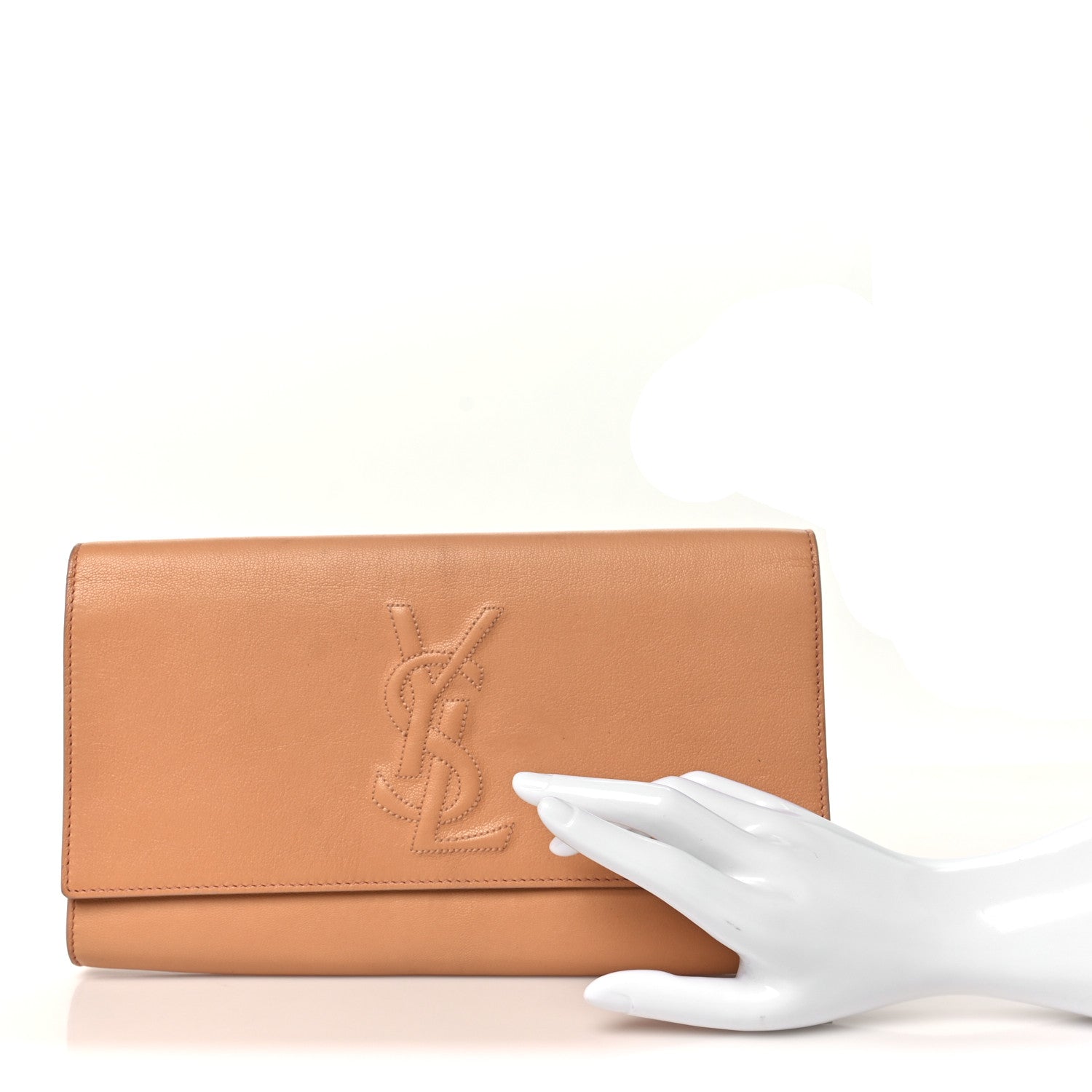 Saint Laurent Textured Calfskin Monogram Large Belle De Jour Clutch Beige 2 of 8