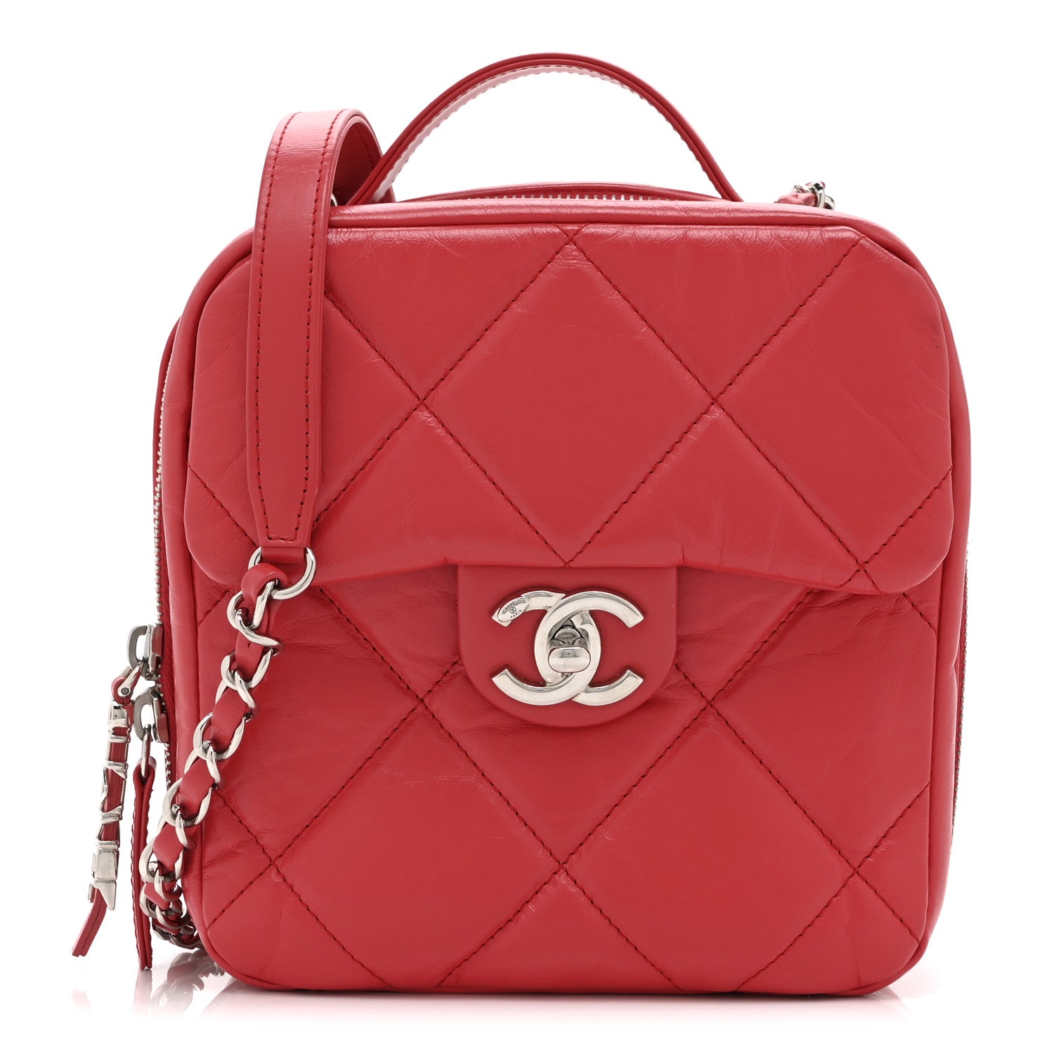 Chanel Aged Calfskin Quilted Top Handle Camera Case Red 1 of 11