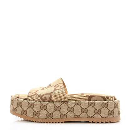 Gucci Monogram Maxi GG Angelina Platform 55mm Slide Sandals 36 Camel Ebony 1 of 9