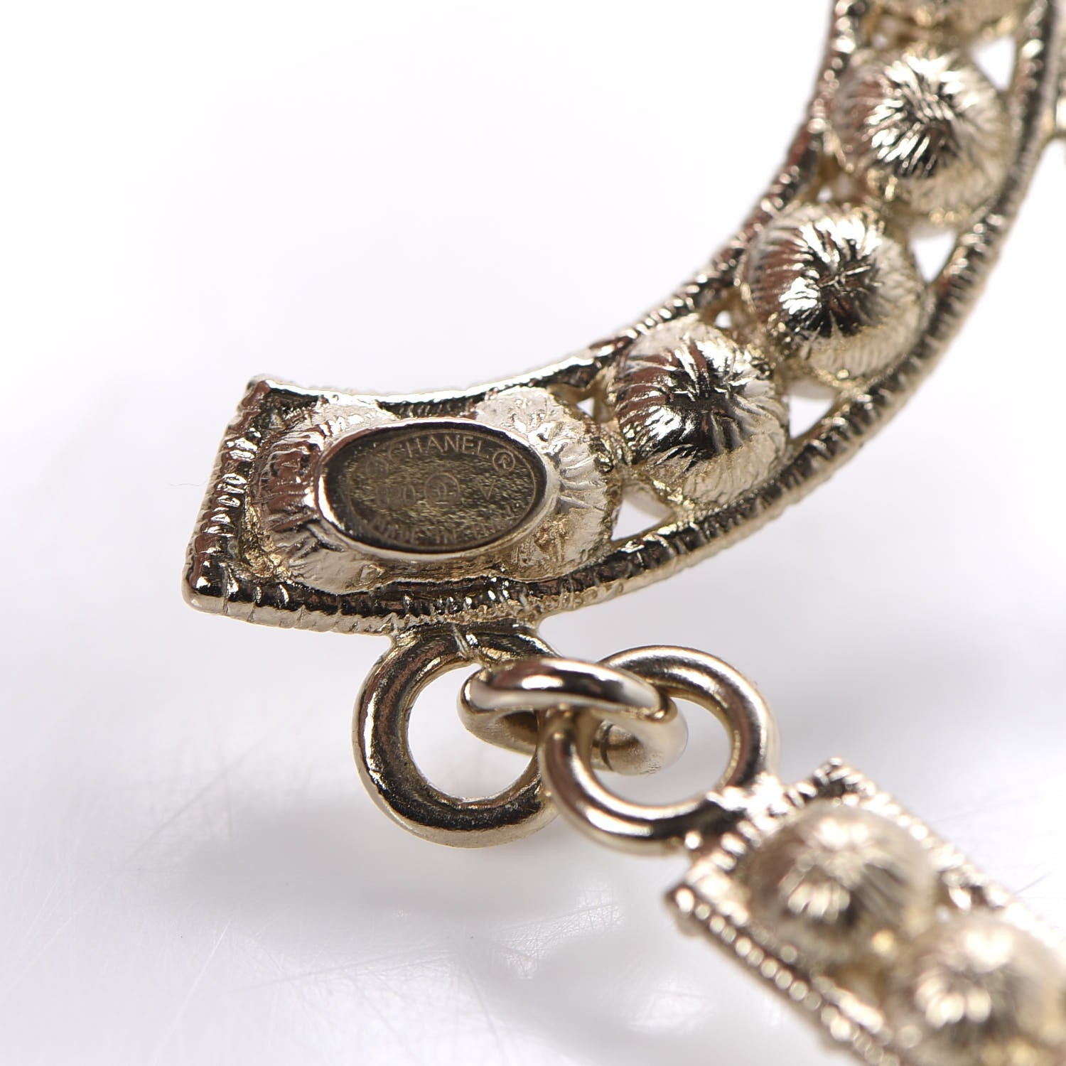 Chanel Crystal Cha-Nel Logo Drop Earrings Gold 4 of 5