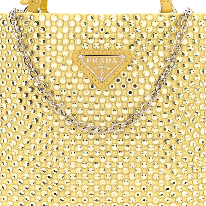 Prada Satin Crystal Metal Triangle Logo Chain Crossbody Handbag Ananas 8 of 12