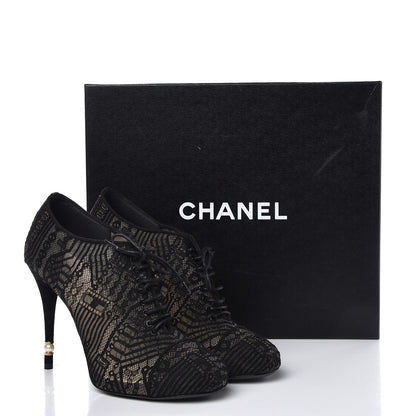 Chanel Lace Mesh Kid Suede Pearl Lace Up Booties 40 Black 10 of 10