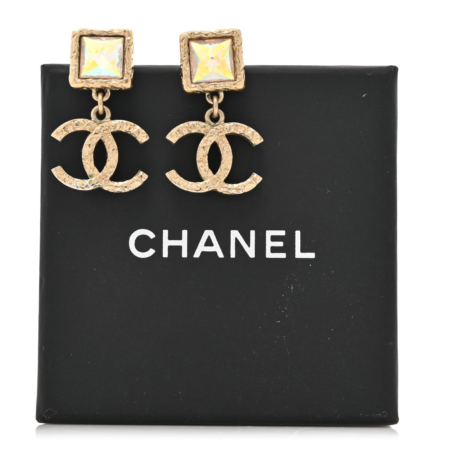 Chanel Iridescent Baguette Crystal CC Drop Earrings Gold 5 of 5