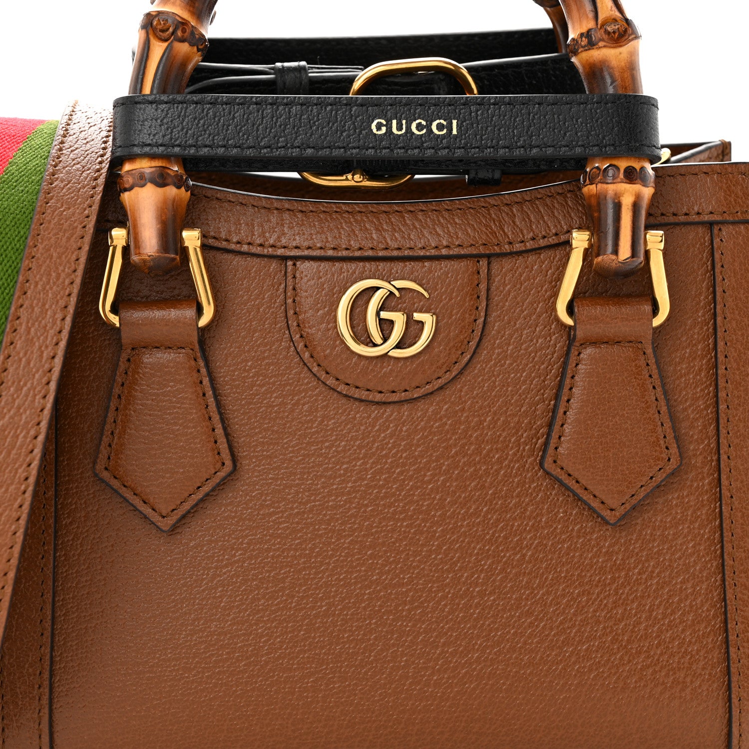 Gucci Textured Dollar Calfskin Web Mini Diana Tote Bag Cuir Black 7 of 9