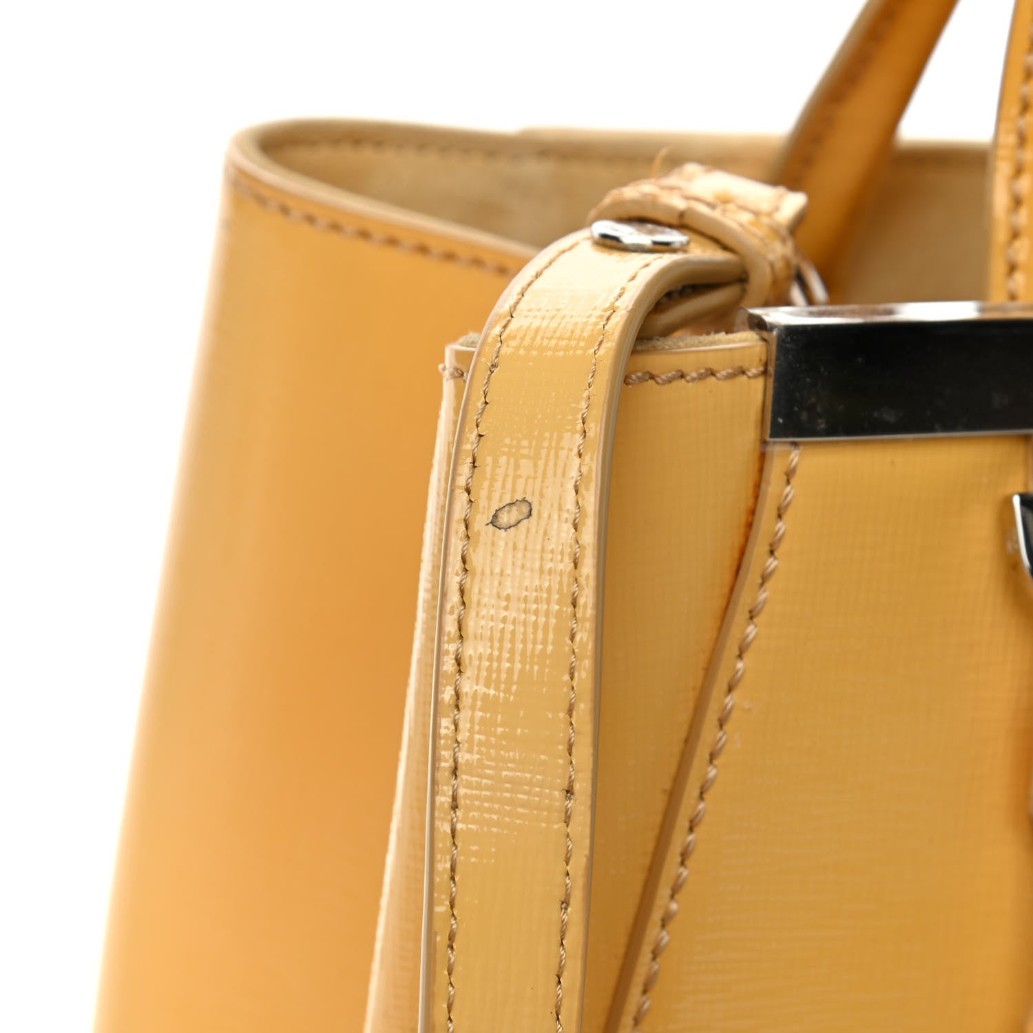 Fendi Vitello Vernice Camoscio Petite 2Jours Tote Alchemy Yellow 6 of 7