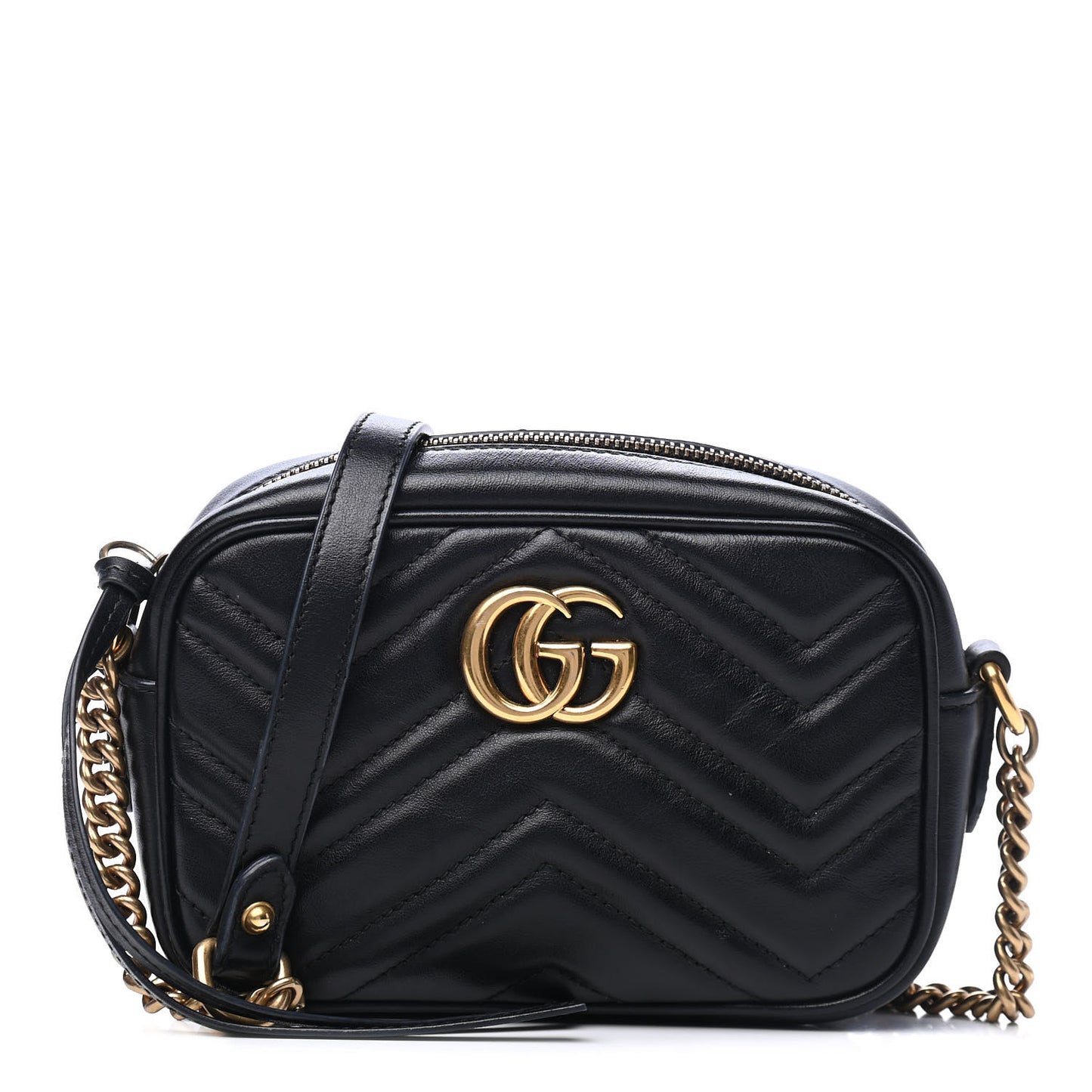 Calfskin Matelasse Mini GG Marmont Chain Shoulder Bag Black