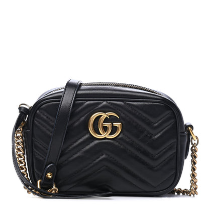 Gucci Calfskin Matelasse Mini GG Marmont Chain Shoulder Bag Black 1 of 4