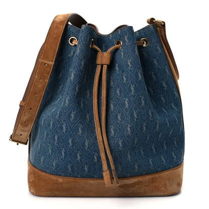 Saint Laurent Suede All-Over Monogram Bucket Bag Denim 2 of 10