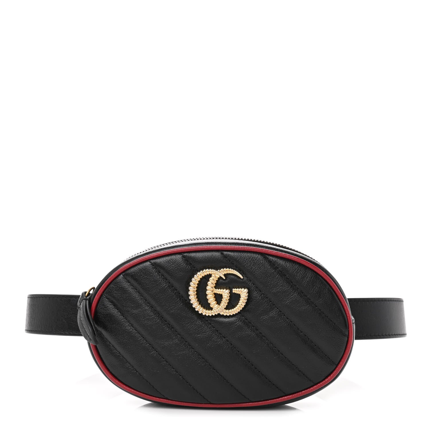 Gucci Azalea Calfskin Matelasse Diagonal Torchon GG Marmont Belt Bag 85 34 Black Romantic Cerise 1 of 8