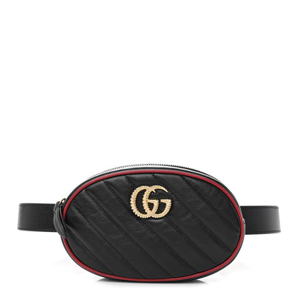Gucci Azalea Calfskin Matelasse Diagonal Torchon GG Marmont Belt Bag 85 34 Black Romantic Cerise 1 of 8