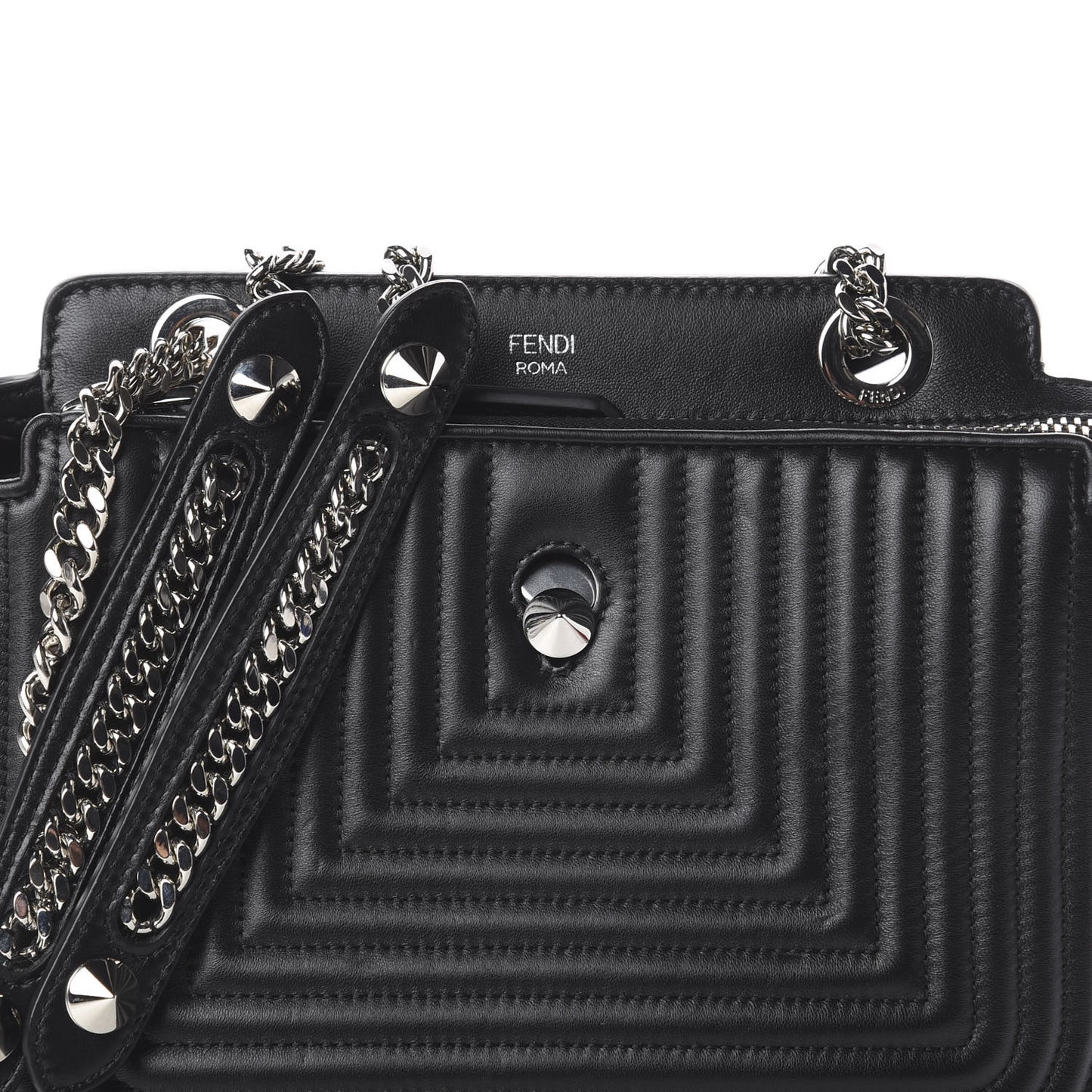 Shiny Nappa Trapuntata Chain Small DotCom Click Chain Satchel Black