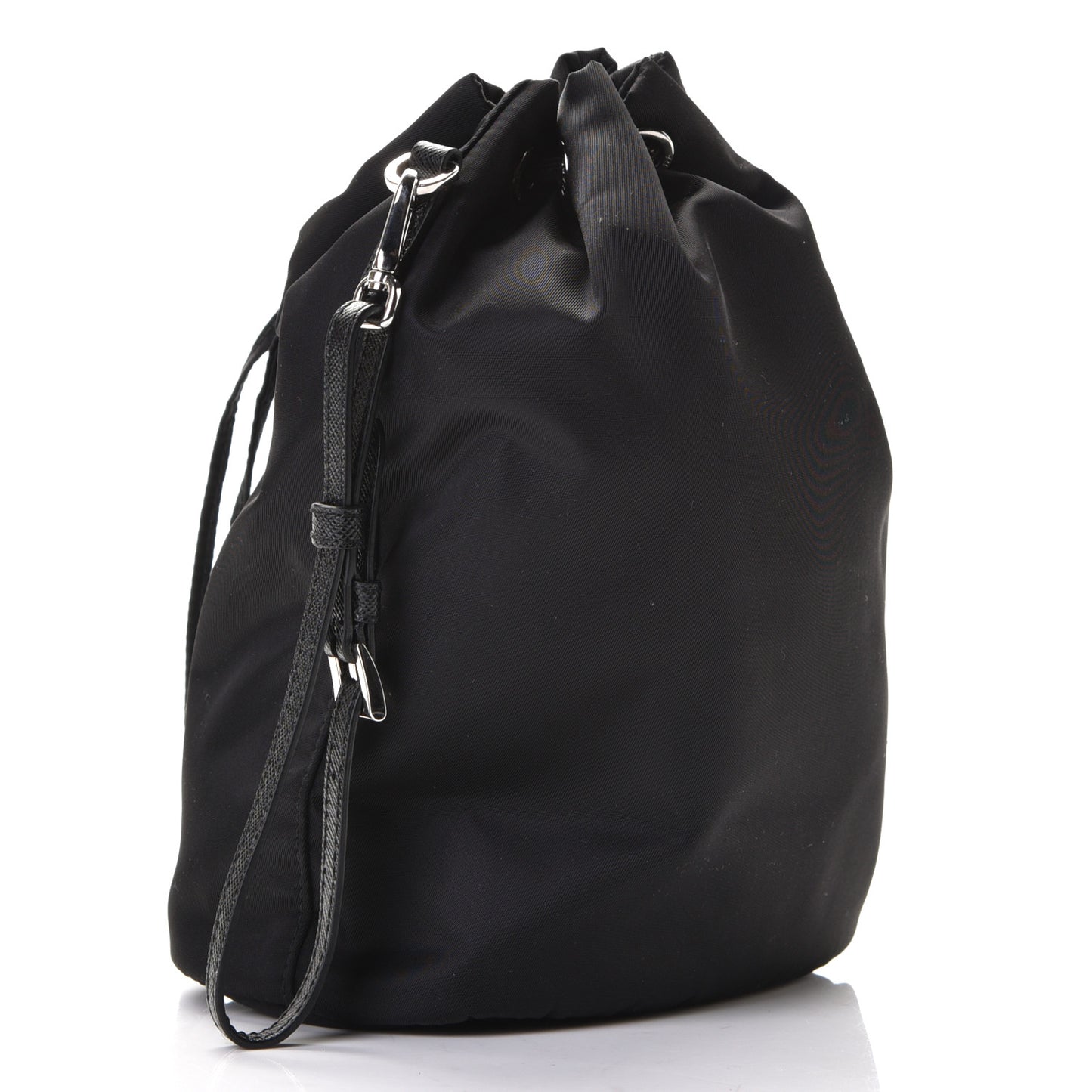Saffiano Tessuto Nylon Vela Bucket Wristlet Black