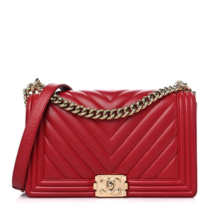 Chanel Lambskin Chevron Quilted New Medium Boy Flap Red 1 of 12