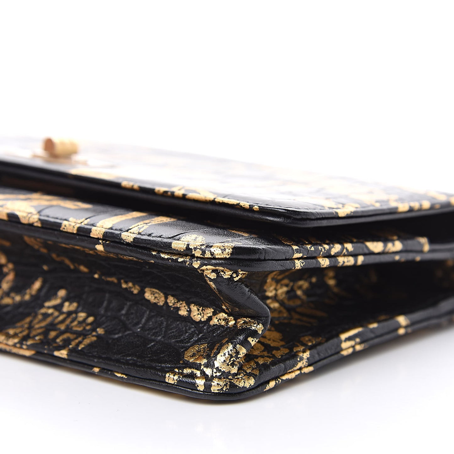 Calfskin Crocodile Embossed Graffiti 2.55 Cocodile Reissue Wallet On Chain WOC Black Gold