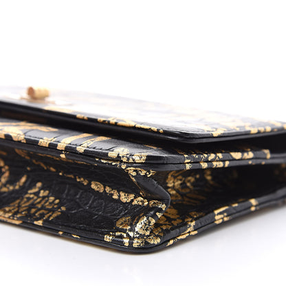Chanel Calfskin Crocodile Embossed Graffiti 2.55 Cocodile Reissue Wallet On Chain WOC Black Gold 10 of 12