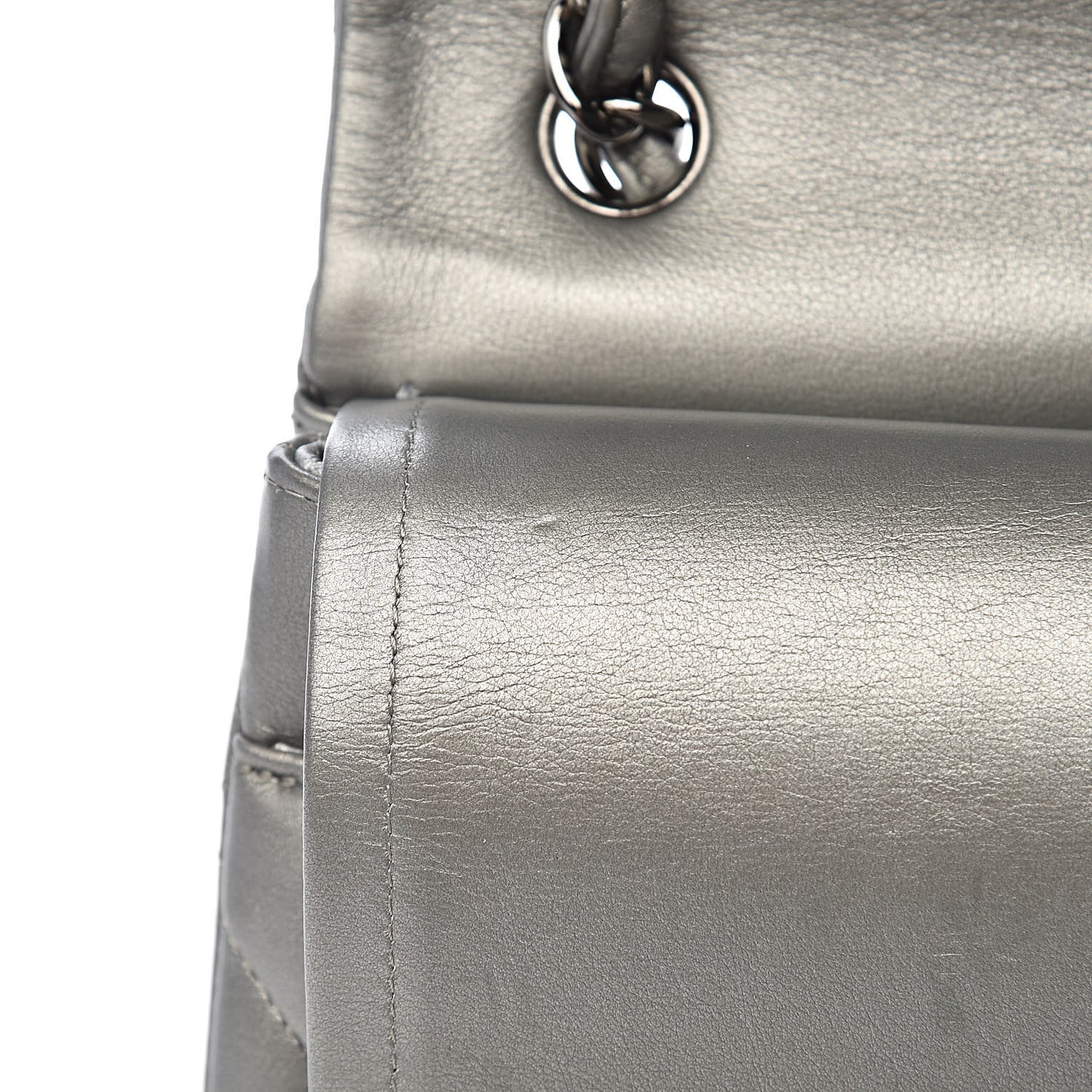 Metallic Calfskin Quilted Jumbo Double Flap Silver