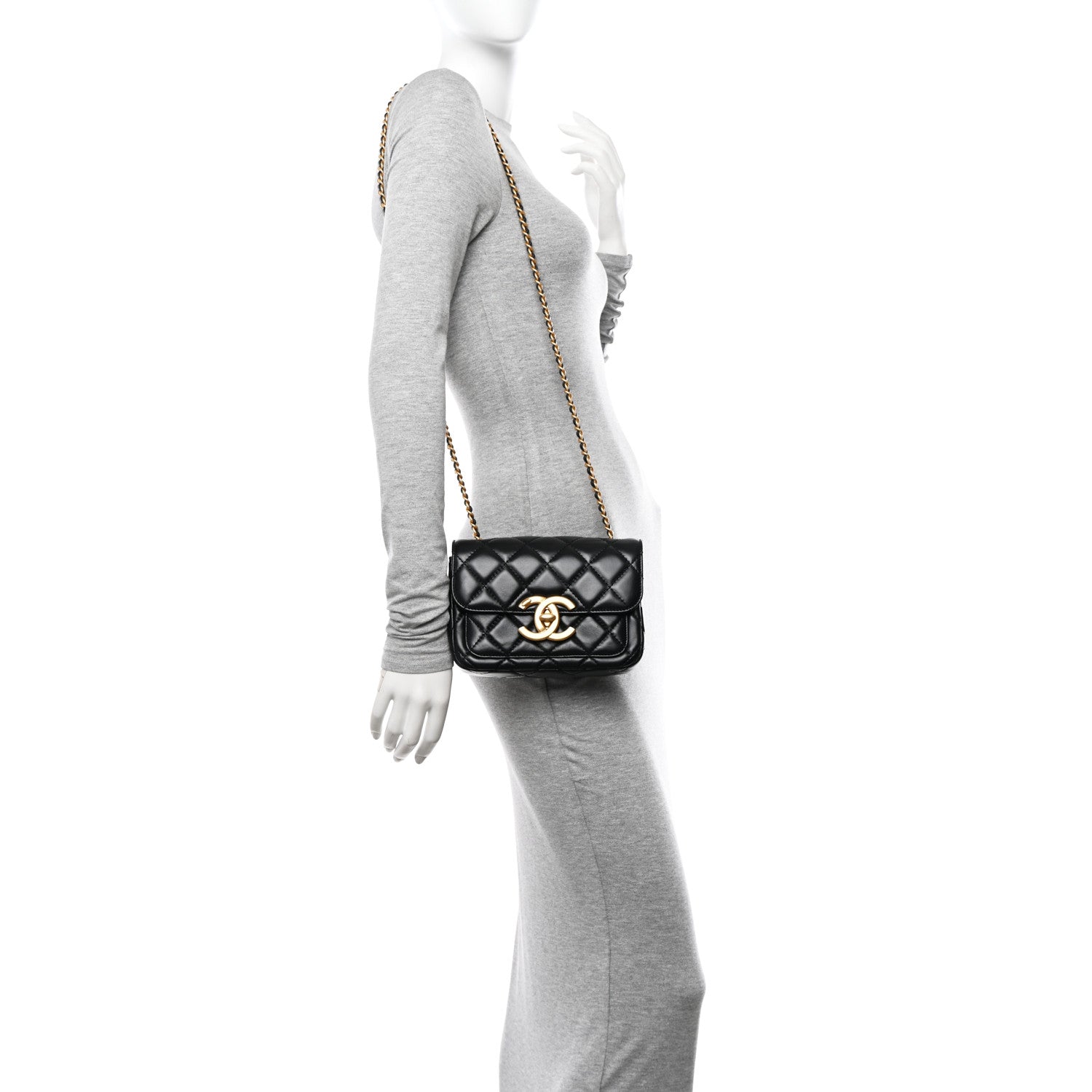 Chanel Shiny Lambskin Quilted Mini Maxi CC Flap Black 2 of 13