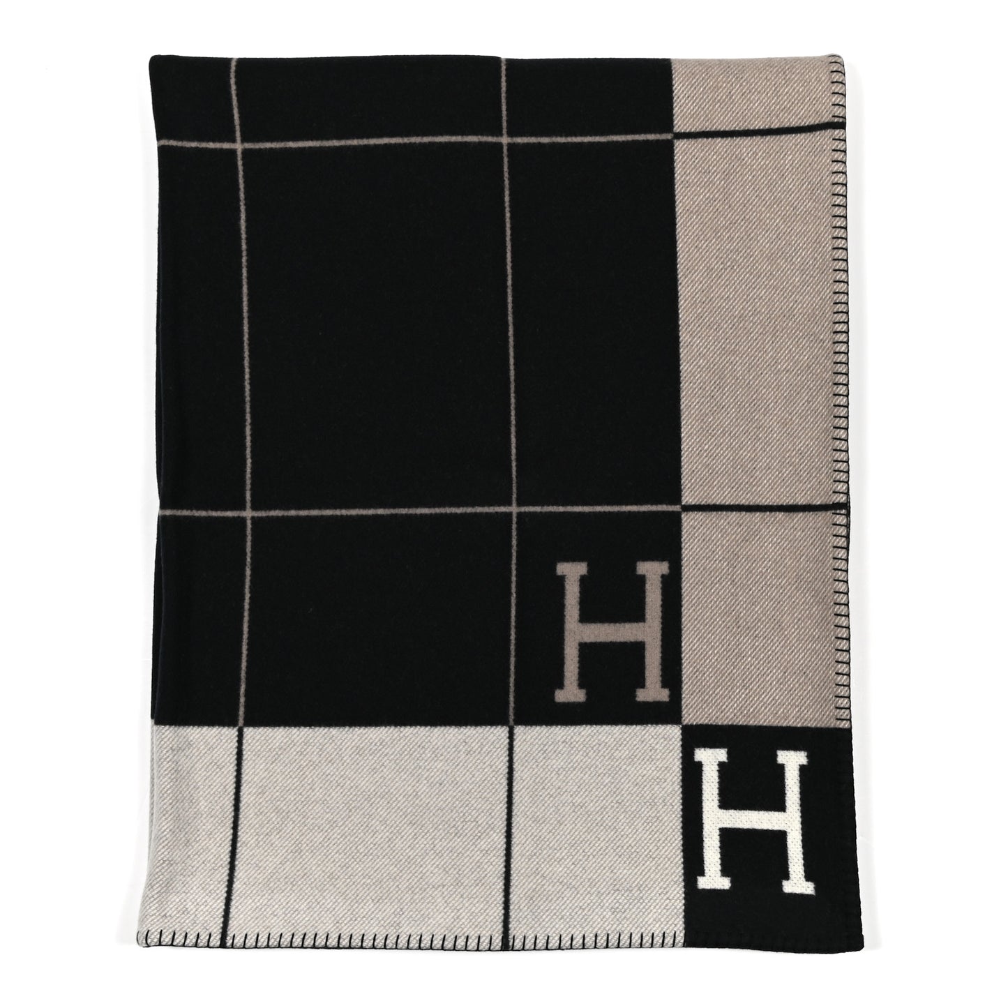 Wool Cashmere Avalon III Blanket Ecru Black
