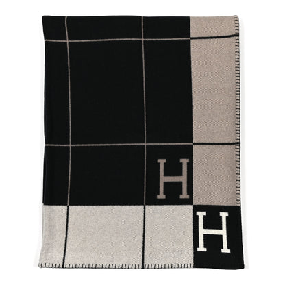 Hermes Wool Cashmere Avalon III Blanket Ecru Black 1 of 3