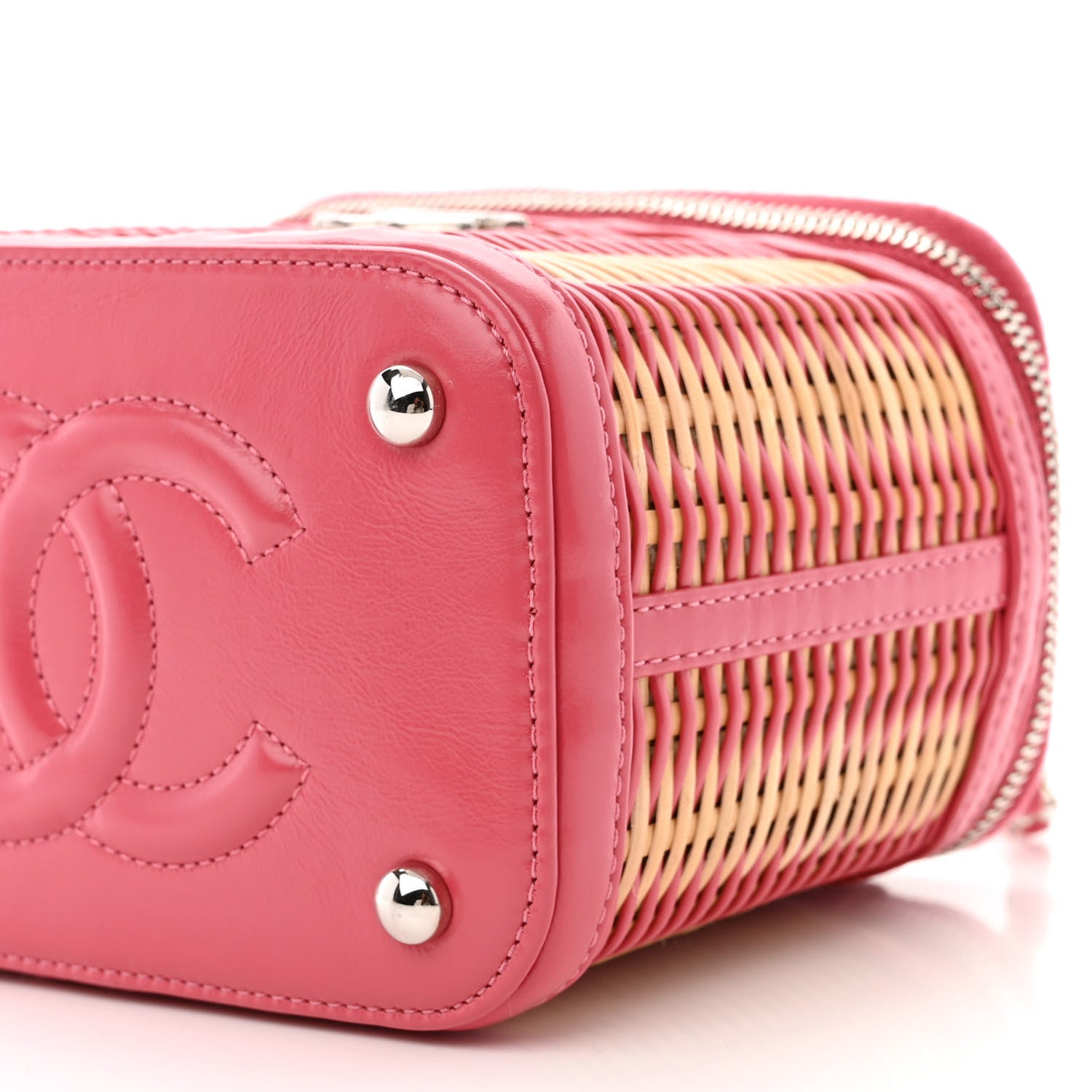Chanel Calfskin Raffia Small Take Away Vanity Case Bag Pink Beige 10 of 10