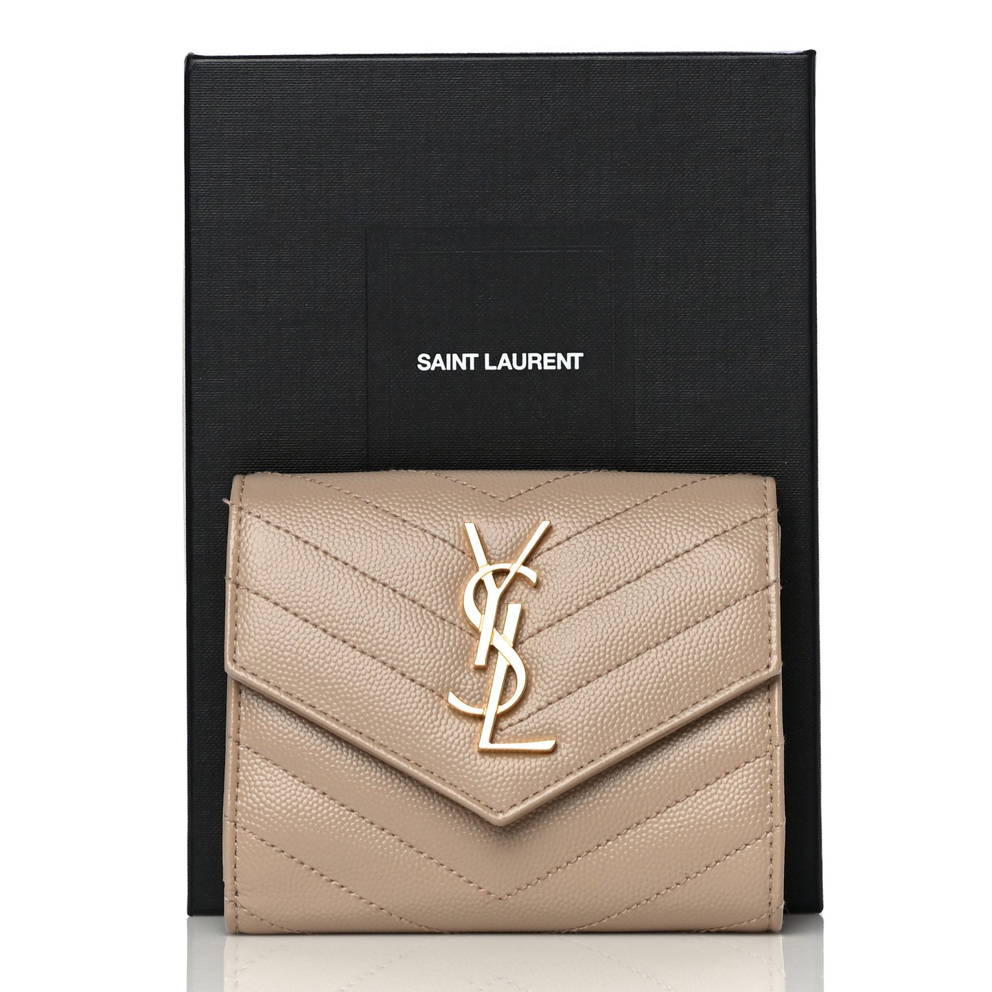 Grain De Poudre Matelasse Chevron Monogram Compact Tri Fold Wallet Dark Beige
