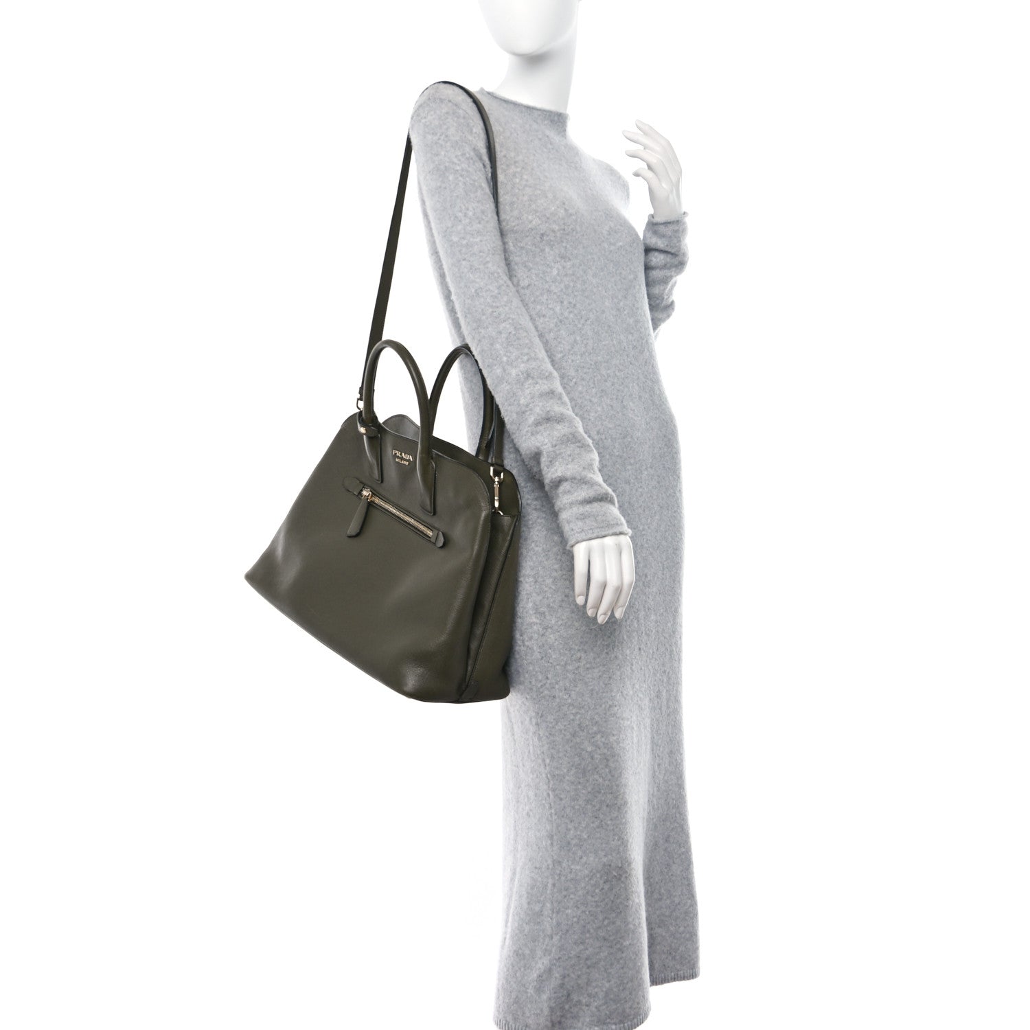 Prada Saffiano Cuir Open Promenade Tote Militare 2 of 13