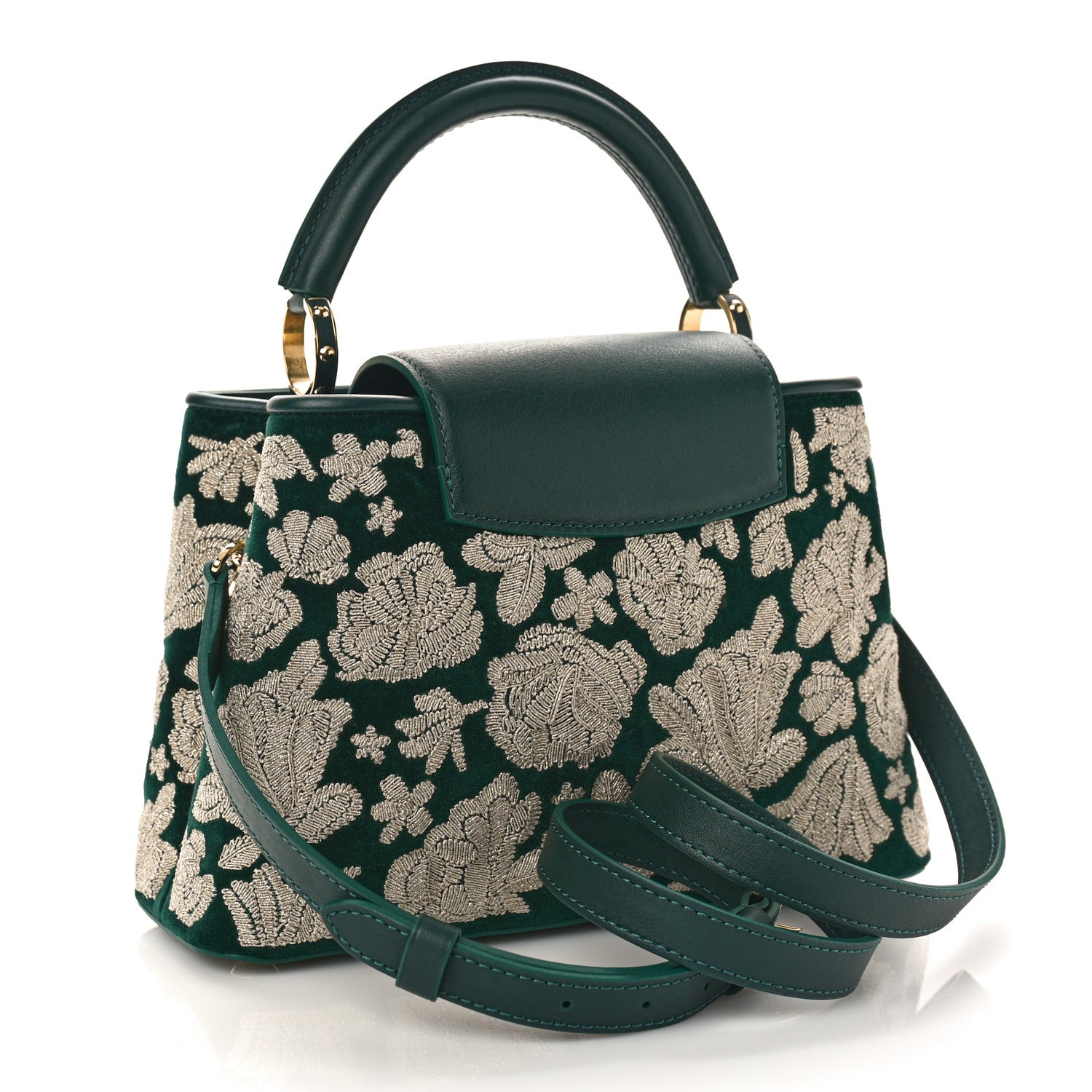Louis Vuitton Velvet Embroidery Capucines BB Green 3 of 8