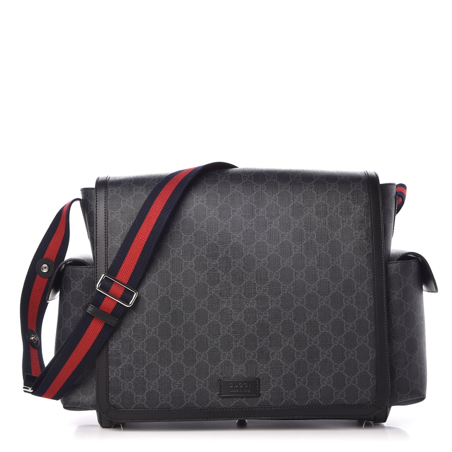 GG Supreme Monogram Web Messenger Diaper Bag Black Grey