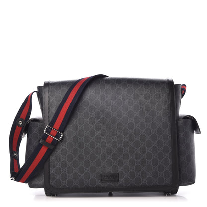 Gucci GG Supreme Monogram Web Messenger Diaper Bag Black Grey 1 of 8