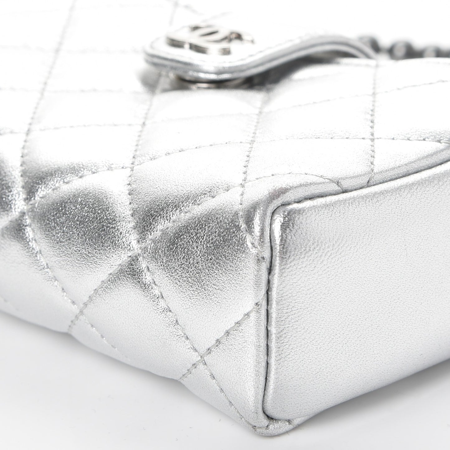 Metallic Lambskin Quilted Pearl Chain Mini Love Symbols Bag Silver
