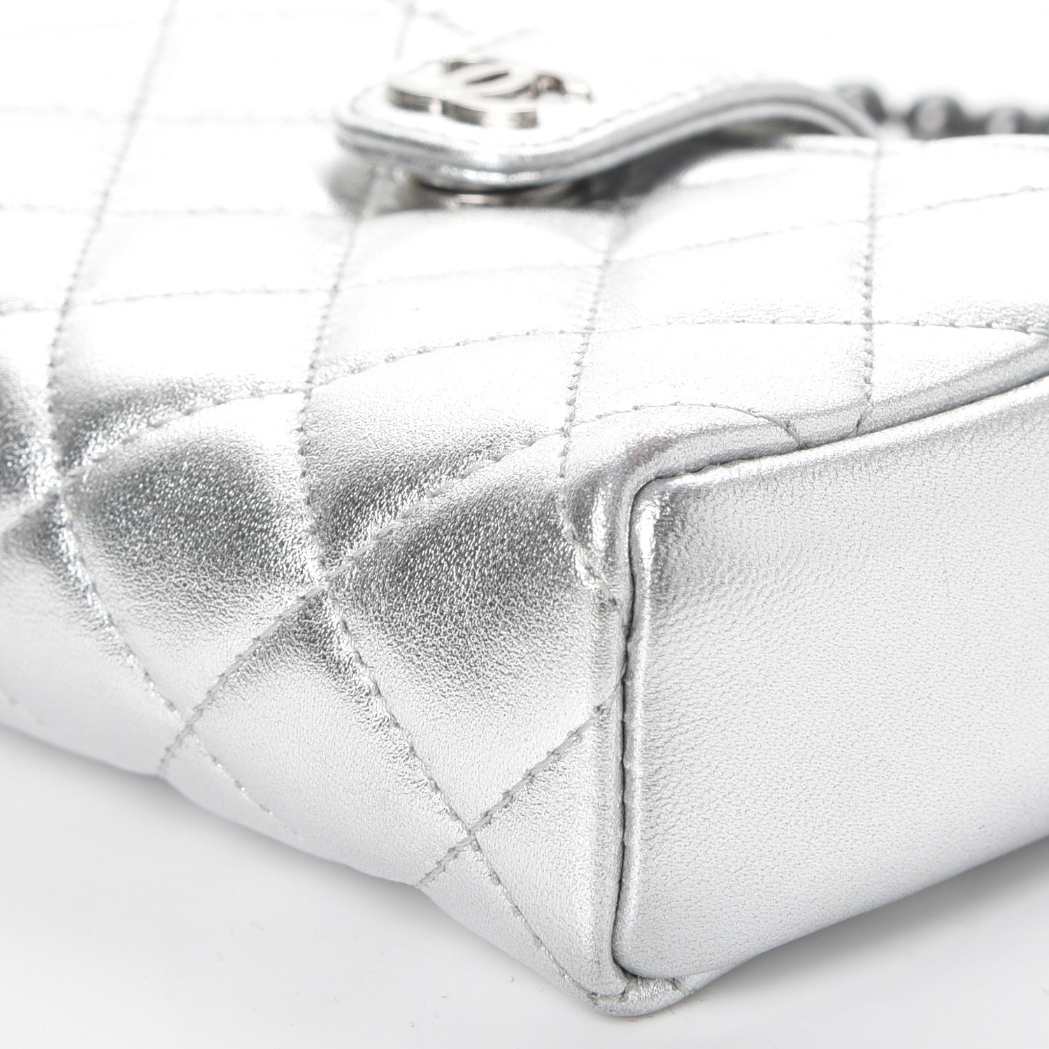 Chanel Metallic Lambskin Quilted Pearl Chain Mini Love Symbols Bag Silver 10 of 13